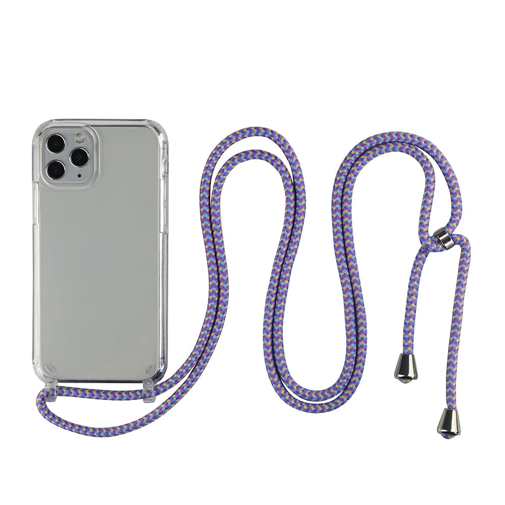Crossbody Necklace Cord Lanyard Transparent Phone Case For iPhone 16 15 13 Pro Max 12 11 7 8 Plus X XR XS Strap Hang Rope Cover