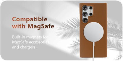 Handmade Premium Genuine Leather Magnetic Case for Samsung Galaxy S25 Ultra Case S24FE S23 S22 S21 S20 Note20Ultra Magsafe Cover