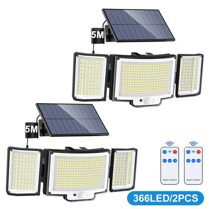 236/366LED Solar Motion Sensor Lights Outdoor Waterproof Solar Floodlight Wall Light 3  Mode Solar Security Lights Garden Yard P