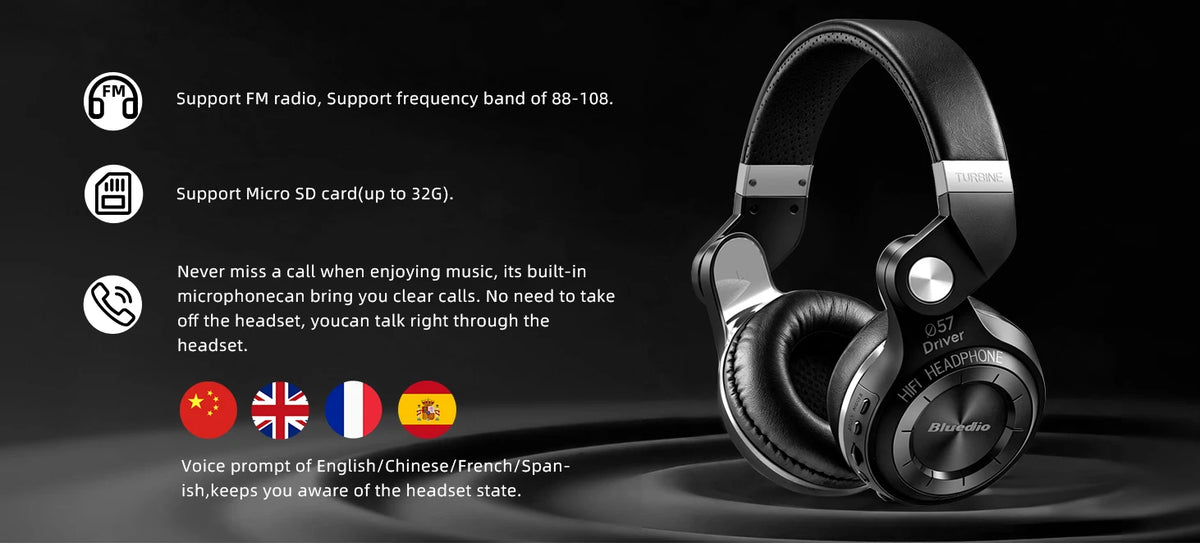 Bluedio Wireless Headphone with Mic Super Bass Over-Ear Headphones Bluetooth 57mm Driver Wireless/3.5mm Cable Foldable Headsets