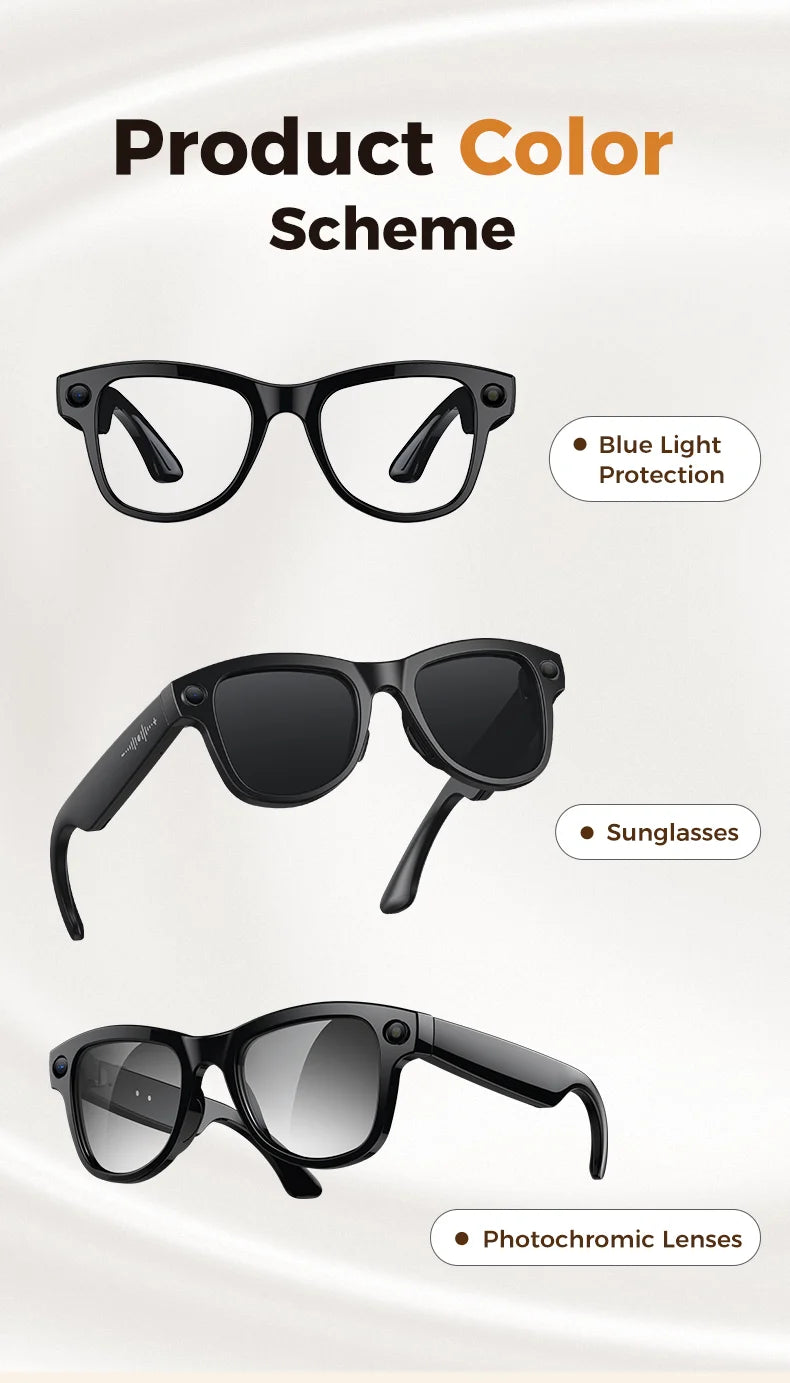 2026 New AI Smart Glasses Camera 30MP Photo 1200P Video Bluetooth Music Call WiFi Translation Voice Assistant Sunglasses Vlog HD