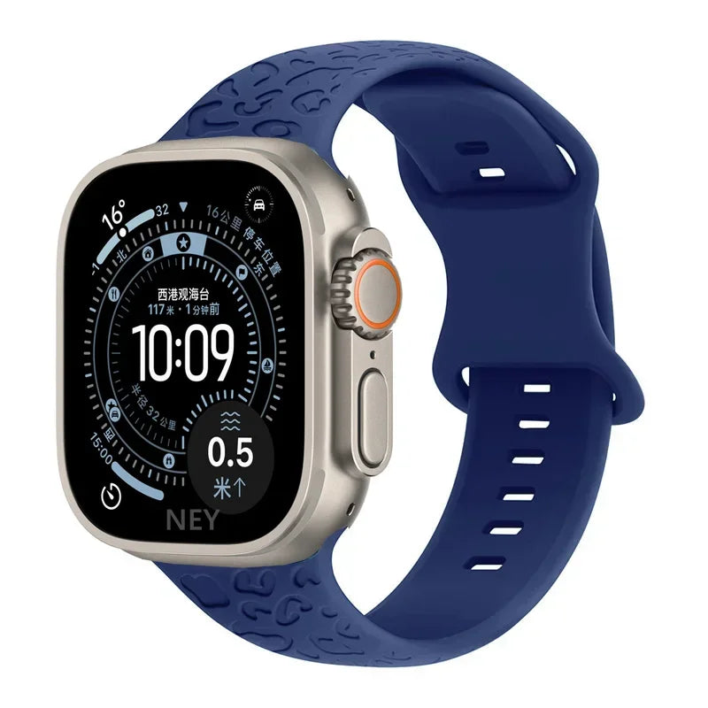 Engraved Strap For Apple Watch Band ultra 49mm 41mm-44-42mm 46mm Sport Silicone Leopard bracelet iWatch Series 11 10 9 8 7 se 6
