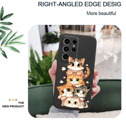 Cute Soft Cat Phone Case For Samsung Galaxy S25 S24 S23 S22 S21 S20 S10 S10E Ultra Plus FE Note 20 Ultra Plus Cover