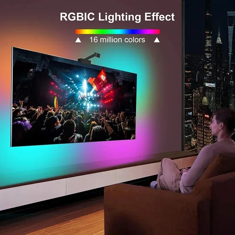 Ambilight For Immersion Tv Backlight Sync To Screen 3.8M 5M 5V Usb Rgbic Strip Led With Camera Synchronized Tv Light Kit