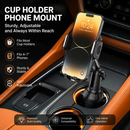 Car Cup Holder Phone Mount Universal for Car, Adjustable Stable Cell Phone Holder 360° Rotation Stand Fits 4-7 Inch Smartphones