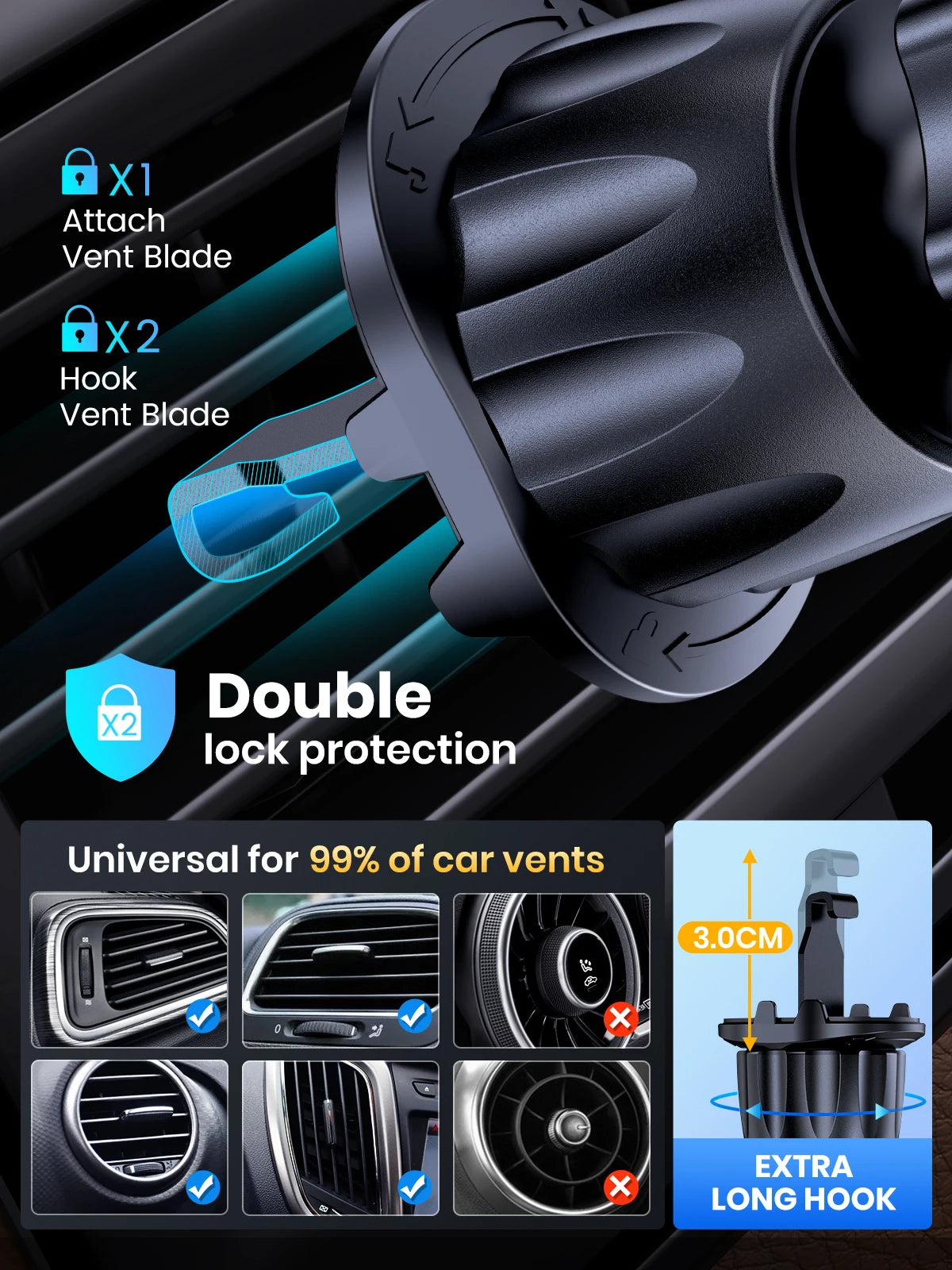 TOPK Upgraded Hook Clip Car Holder FOR Phone, Air Vent Universal Mount, Super Stable Fit for iPhone Truck Smartphones