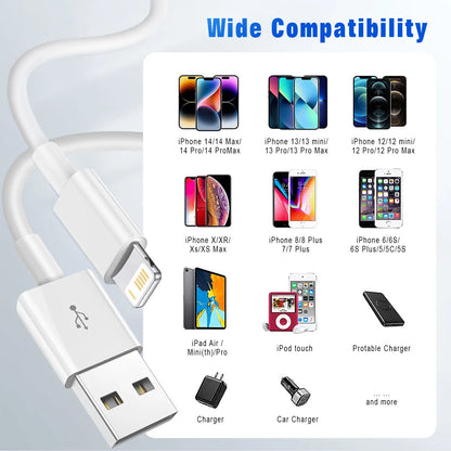 3A USB Cable Fast Charging Data Sync Cord for iPhone 14/13/12/11 Pro Max/XR 6s/7/8 Plus 3ft/6ft Lead Mobile Phone Charger Wire