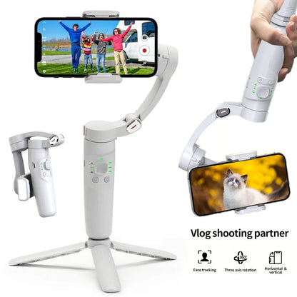 3-Axis Gimbal Handheld Self Stabilizer with Tripod Selfie Stick Vlog CellPhone Video Recorder for iPhone 17 Smartphone Mobile