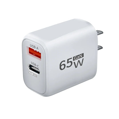 PD 65W GaN 2 In 1 Charger  for iPhone 18 17 XiaomiEU/US Plug USB Type C Fast Charging Wall Charger Portable Quick Charge Adapter