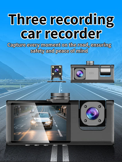 3 Channels Dash Camera For Cars HD 1080P Video Recorder 3 Lnes Front Inside Rear View Camera Night Vision Loop Recording Black B