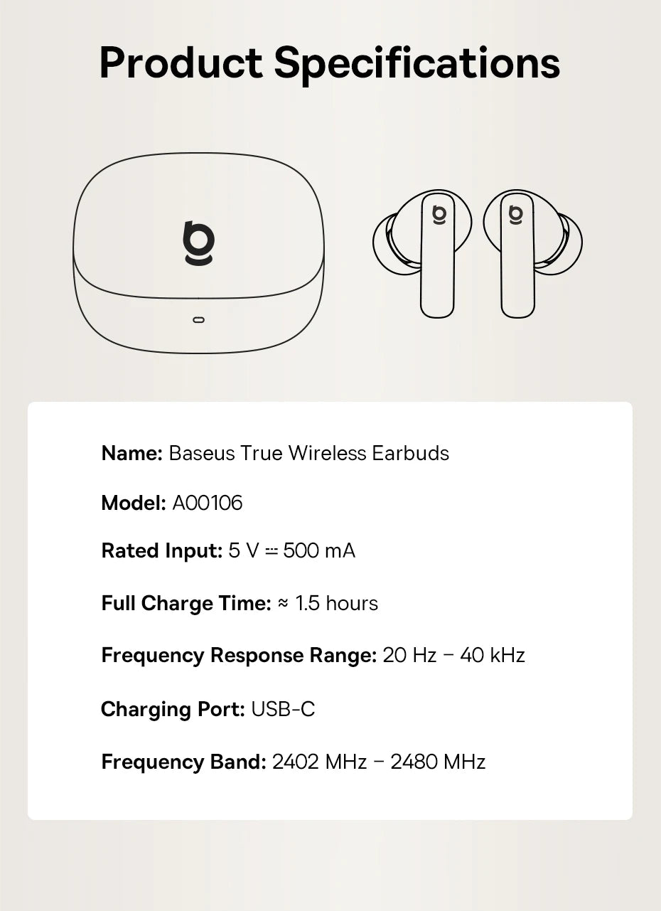 Baseus Bowie MP1 ANC Bluetooth 6.0 True Wireless Earbuds -55dB Adaptive Hybrid ANC Earphones Hi-Res LDAC 6-Mic ENC In-Ear Buds
