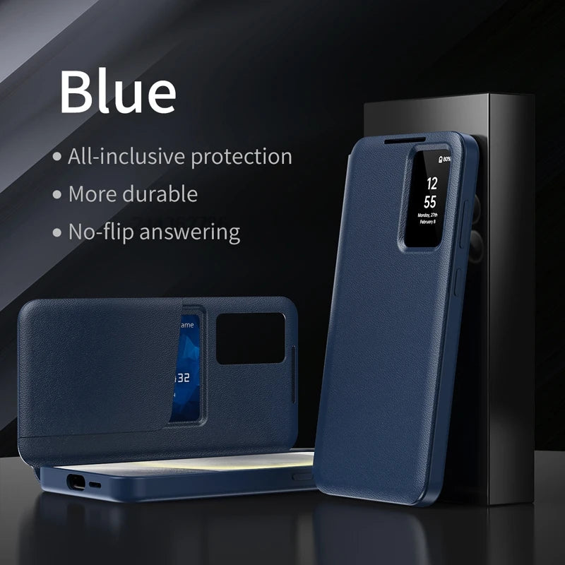 Premium Leather S-view LED Dispaly Window Leather Case For Samsung S26 Ultra S25 Edge S24 S23 S22 FE Plus A57/37 Card-slot Cover