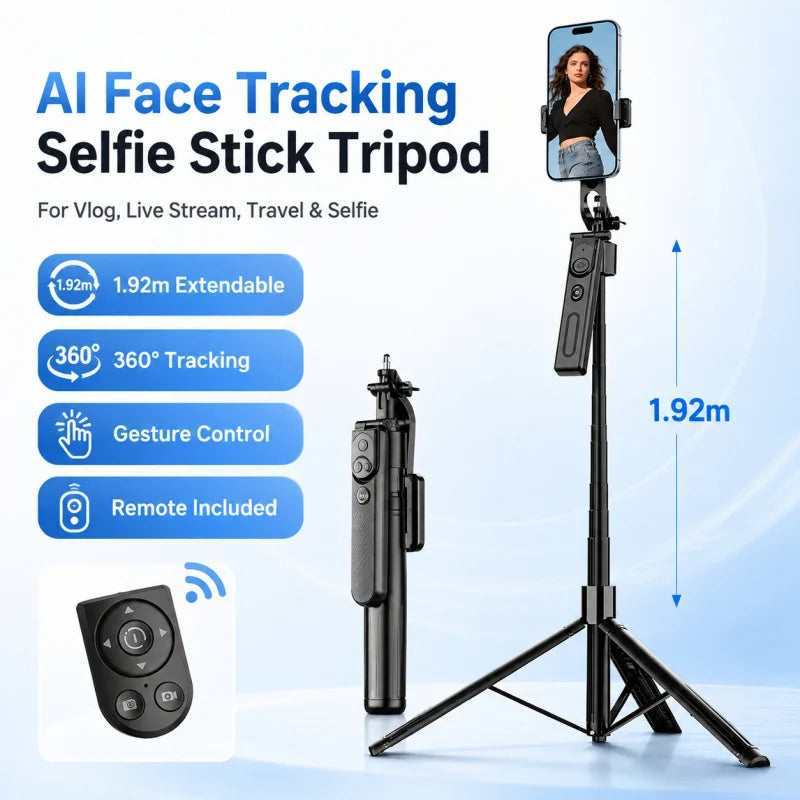 AI Face Tracking Selfie Stick Gimbal Stabilizer, Bluetooth Extendable Phone Tripod with 4-Axis Anti-Shake, Fill Light, Smart Aut