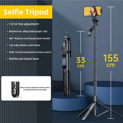 1.55m Extendable Wireless Selfie Stick Tripod with Bluetooth Remote for iPhone Android GoPro,360°Rotation Phone Stand for Videos