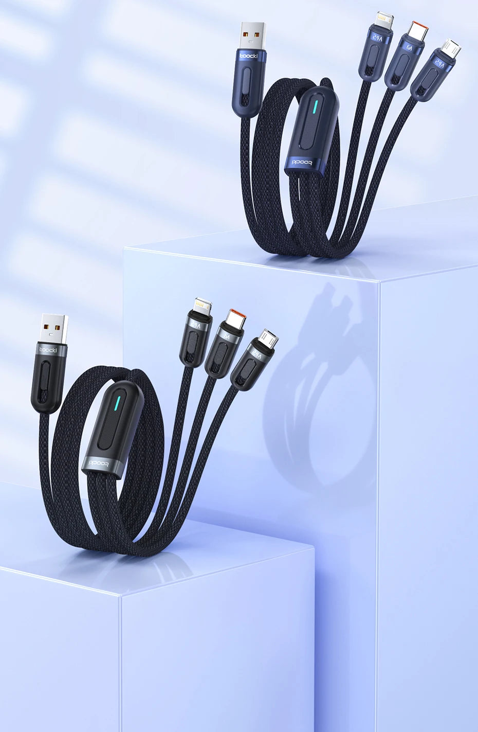 Toocki 3 in 1 USB C Cable 6A Fast Charge for Huawei Honor Micro USB Lightning Charger Cord for iPhone 14 Samsung Xiaomi Oneplus