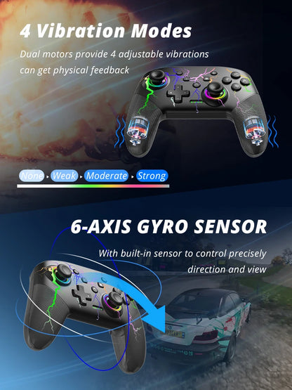 DATA FROG Wireless Controller For Switch OLED Console Pro Gamepad with Rechargeable Battery Programmable Turbo RGB Light