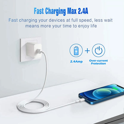 3A USB Cable Fast Charging Data Sync Cord for iPhone 14/13/12/11 Pro Max/XR 6s/7/8 Plus 3ft/6ft Lead Mobile Phone Charger Wire
