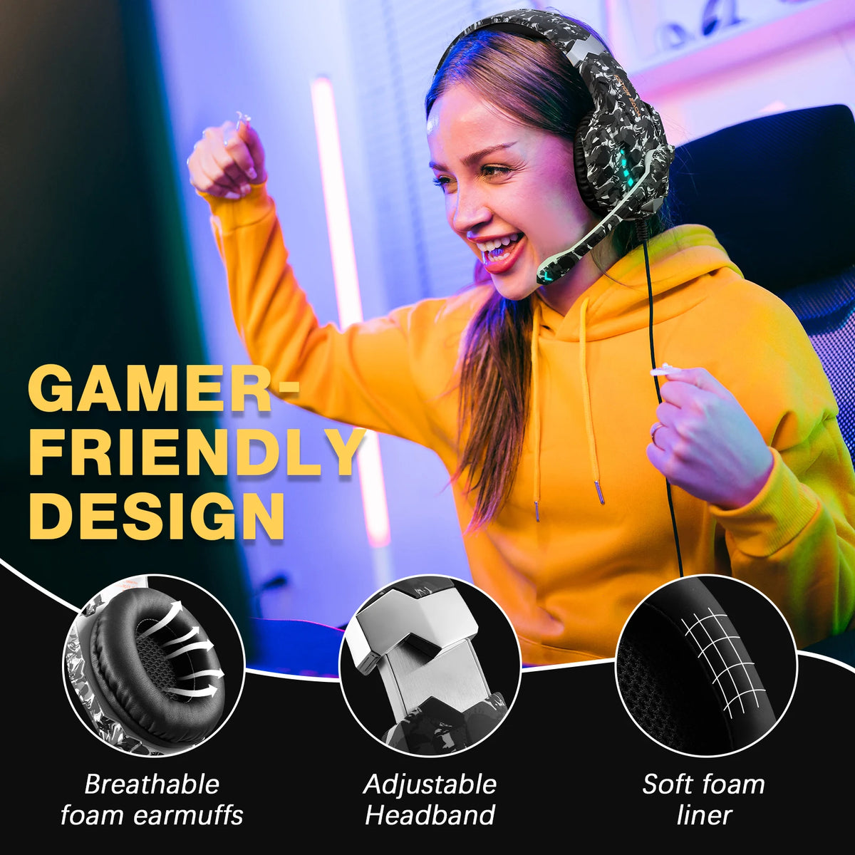 LED Light Noise Cancelling Mic G9000 Pro Over-Ear Gaming Headphones Wired for Ps4 Pc Xbox One Switch Ps5 Controller