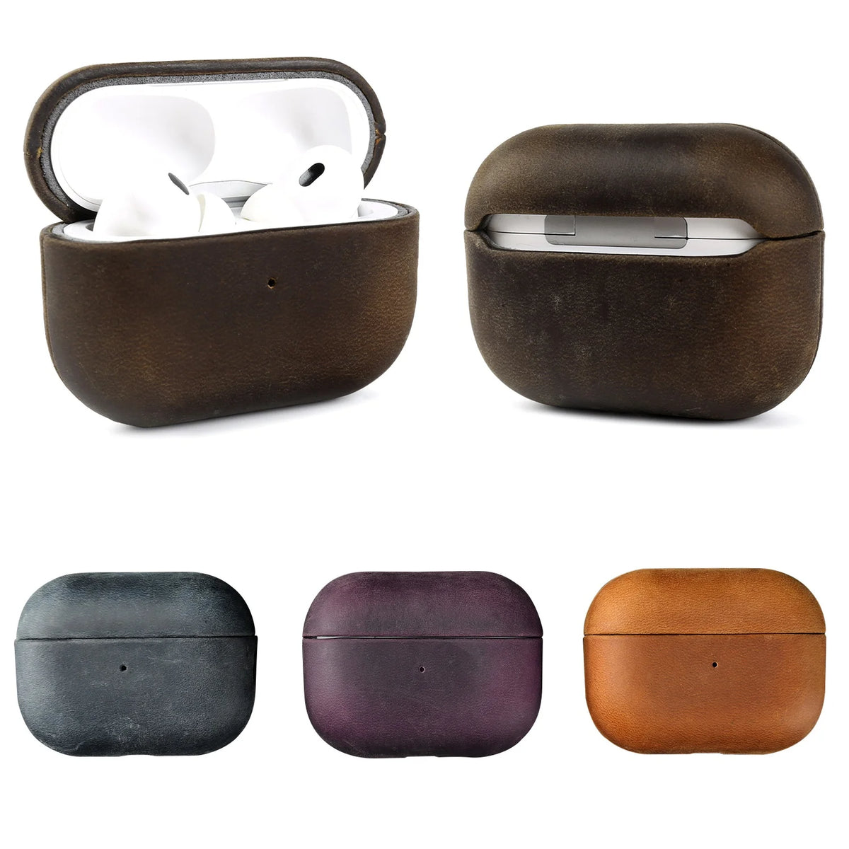 Crazy Horse Genuine Leather Case For Airpods Pro 3 Cases Airpods 5 3 4 Handmade Wireless Bluetooth Earphone Box Protective Shell