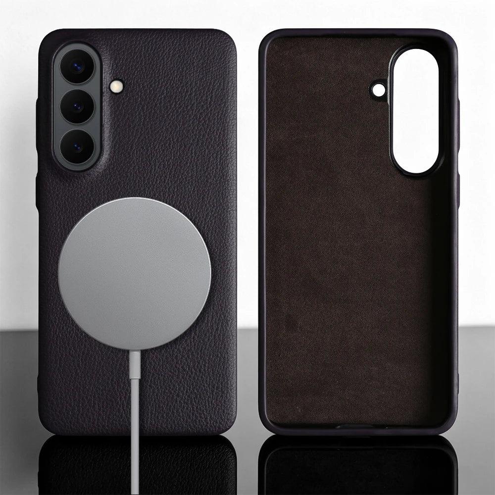 For Magsafe Case For Samsung Galaxy S26 Ultra S24 Plus S25 Edge S23 S21 S20 FE Note 20 S22 Ultra Phone Case Leather Back Cover