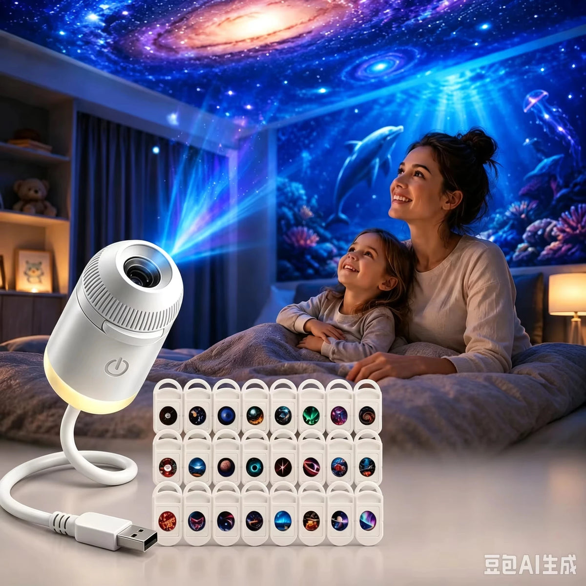 2027 Upgraded Hd Smart Dynamic 5d Holographic Night Light Projector, Plug and Play Hd Star Projector, 360° Adjustable Hd Galaxy