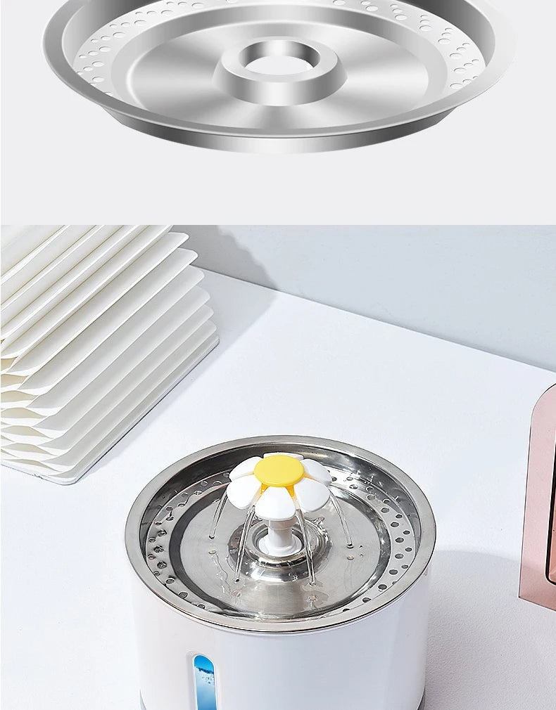 New 3.2L Stainless Steel Cat Water Fountain, USB Auto Smart Pet Drinking Fountain with Visual Water Window, Silent Pump for Cats