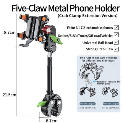 Anti-slip Heavy Duty Car Windshield Metal Five-Claw Phone Clamp Car Adhesive Suction Cup Mount Mobile Phone Holder