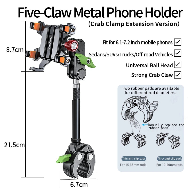 Anti-slip Heavy Duty Car Windshield Metal Five-Claw Phone Clamp Car Adhesive Suction Cup Mount Mobile Phone Holder