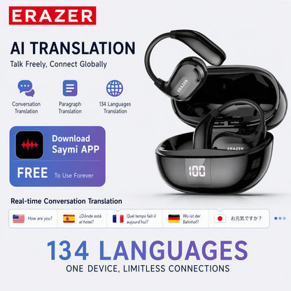 Erazer XT66 Intelligent Translator Earphone Wireless Headphones Bluetooth Earbuds Real-time Translate Equalizer APP Built-in Mic