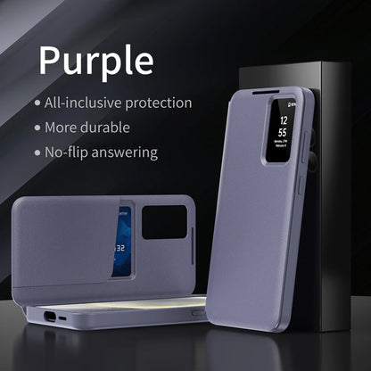 Premium Leather S-view LED Dispaly Window Leather Case For Samsung S26 Ultra S25 Edge S24 S23 S22 FE Plus A57/37 Card-slot Cover