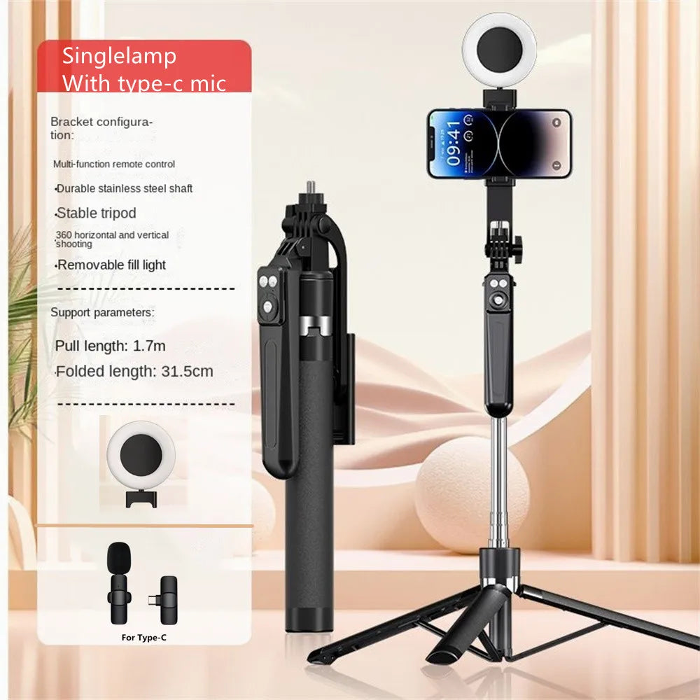 Roreta New 1.7M 360° Rotation Tripod for Smartphone Camera, Phone Holder with Bluetooth Shutter, Wireless Selfie Stick Brackets
