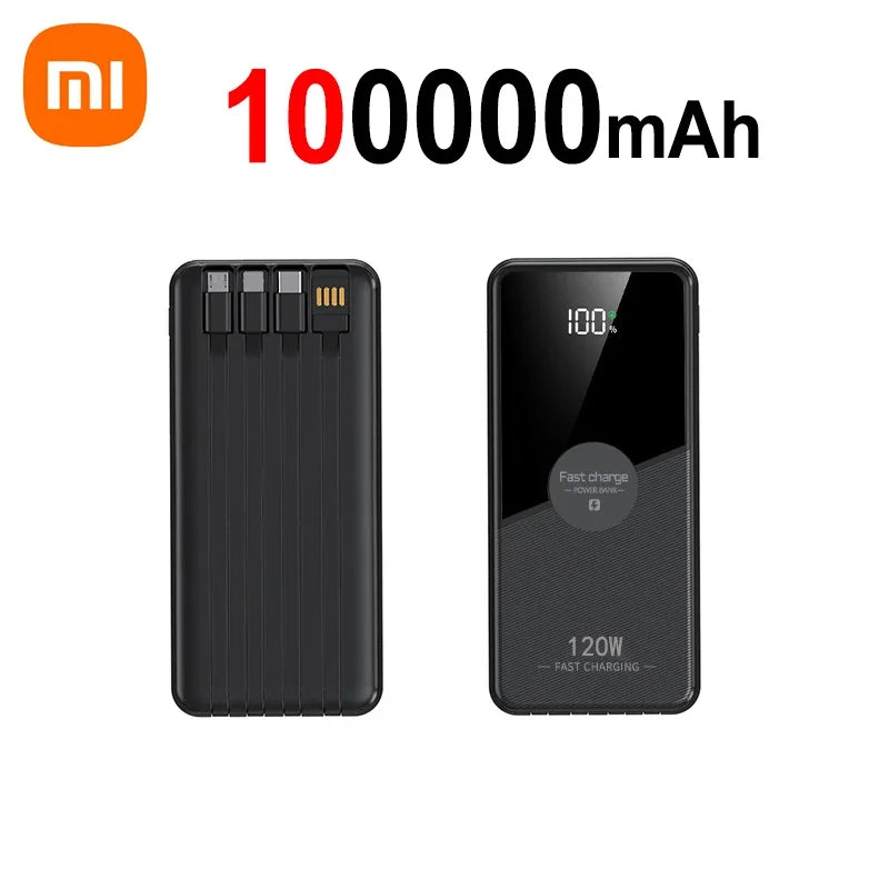 PowerBank 200000mAh Large Capacity with 4 Cables Fast Charging Portable Battery Charger for IPhone16 15 14 Samsung Xiaomi