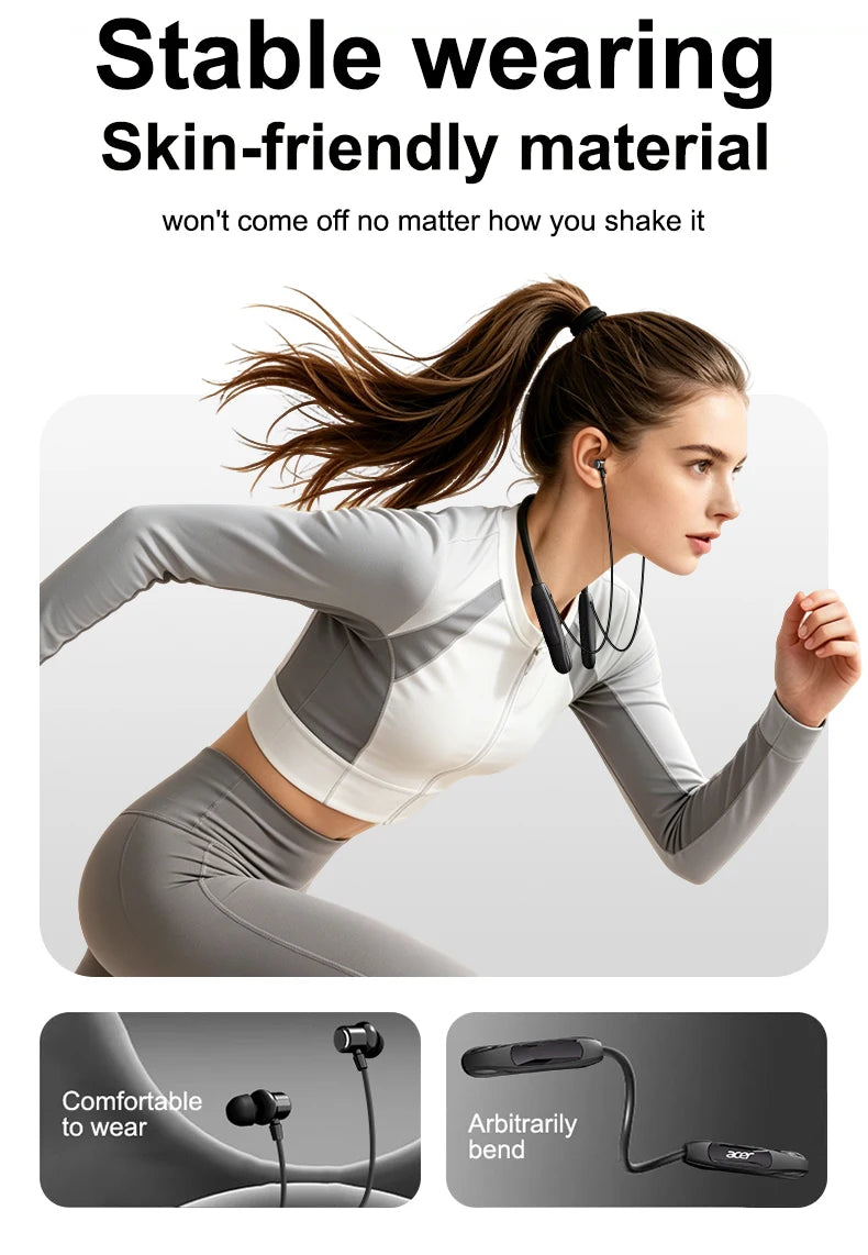 Acer Ohr810 Neckband-Style In-Ear Wireless Headphones, Secure Fit to Prevent Falling Off, Stereo Sound Effect, Bluetooth 5.4, Long Battery Life, Clear Calls, Suitable for Daily Sports and Commuting