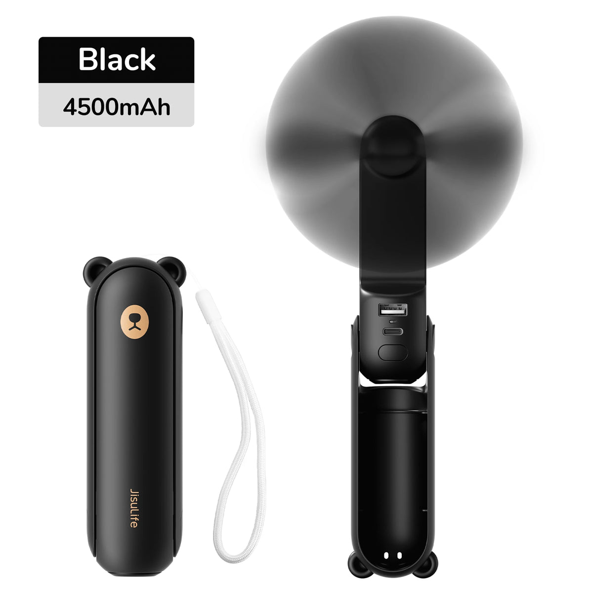 JISULIFE Portable Fan Mini Handheld Fan USB 4500mAh Recharge Hand Held Small 3 In1 Pocket Fan with Power Bank Flashlight Feature