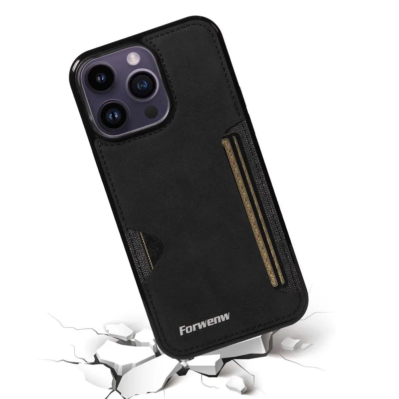 Retro Card Holder Phone Case for iPhone 18 17 16 15 14 13 12 11 Pro Max 17E Air XS XR SE 7 8 Plus Busines Wallet Leather Cover