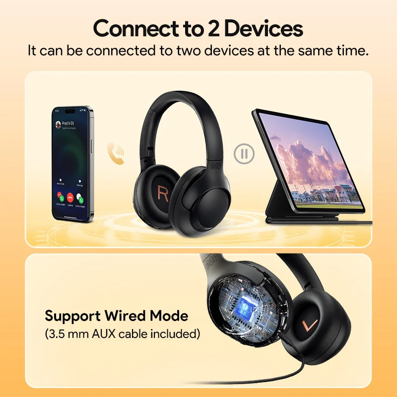 QCY H3 ANC Hi-Res Audio Wireless Bluetooth 5.4 Headphones Over Ear Headset 60Hrs 43dB Hybrid Active Noise Cancellation Earphone