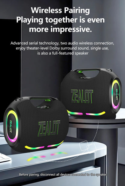 ZEALOT-ZE01 Wireless Bluetooth Speaker 120W TWS Subwoofer Bluetooth Speaker High Volume Waterproof Portable Power Bank HIFI Sound Quality Good-Looking Blue Speaker Long Battery Life