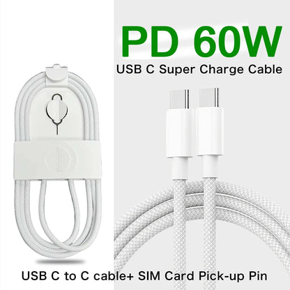 1-50Pcs Original PD 60W Fast Charging Type C Cable For Apple iPhone 13 14 12 11 17 Air 15 16 Pro Max Plus Weaving Charging Cable