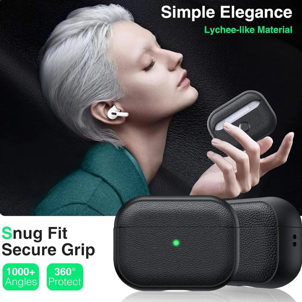 For AirPods Pro 3 2025 Case Soft TPU Litchi Leather Protective Cover For AirPods Pro 3 Cases With Lanyard