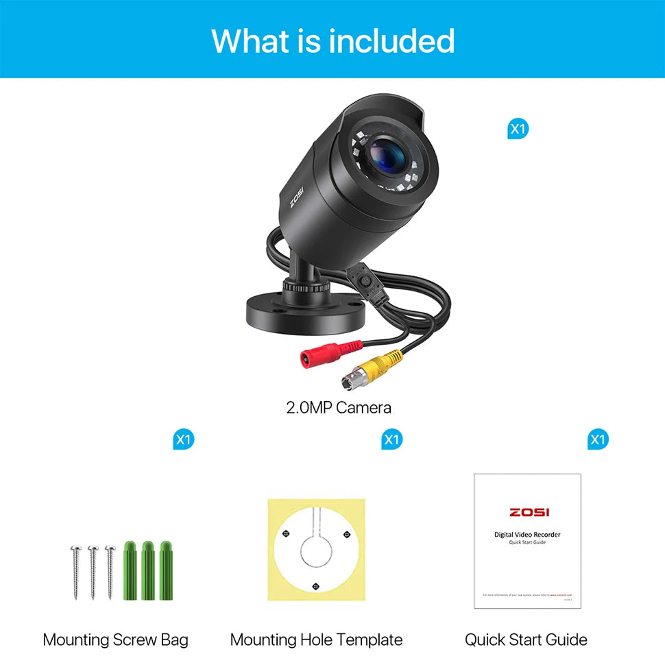 ZOSI 2.0MP 1080p Outdoor Indoor Security Camera 4-in-1 TVI/CVI/AHD/CVBS CCTV Camera for Analog Home Surveillance DVR System