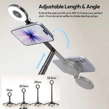 Ulanzi MT71 Magnetic Mini Selfie Stick Telescoping Pole Phone Handle Desktop Tripod for iPhone 17 16 15 14 Android for Travel
