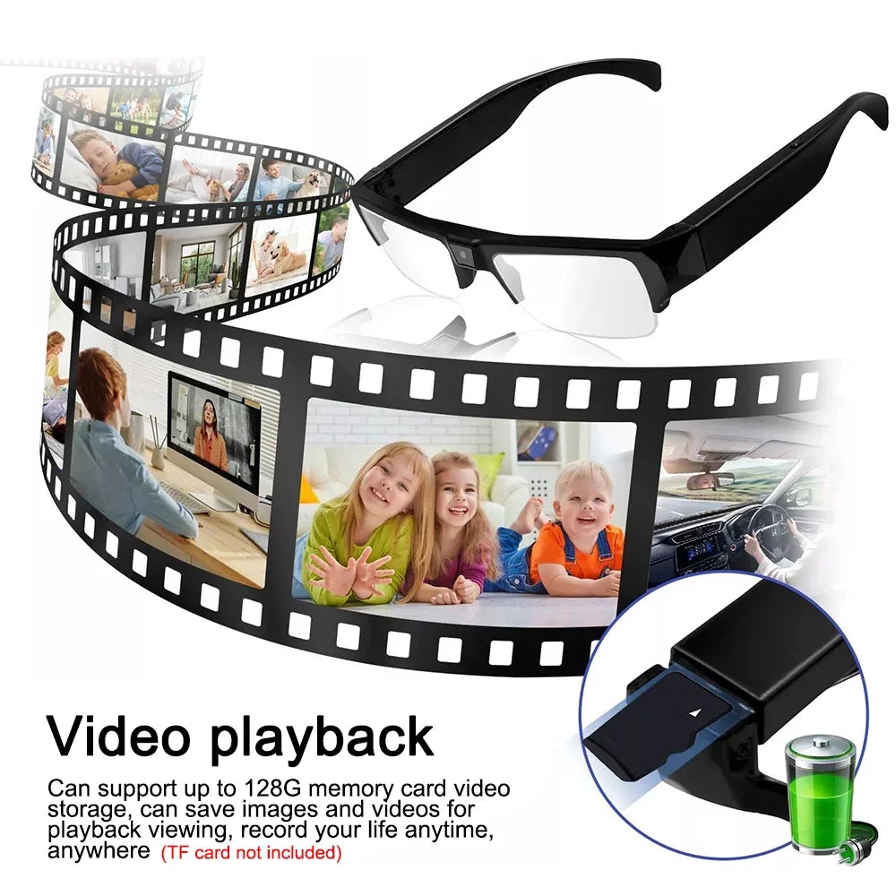 KEBIDUMEI Smart Camera Glasses 1080P HD Portable Wearable Audio&Video Recorder Eyeglass Support TF Card for Meeting Cycling Vlog
