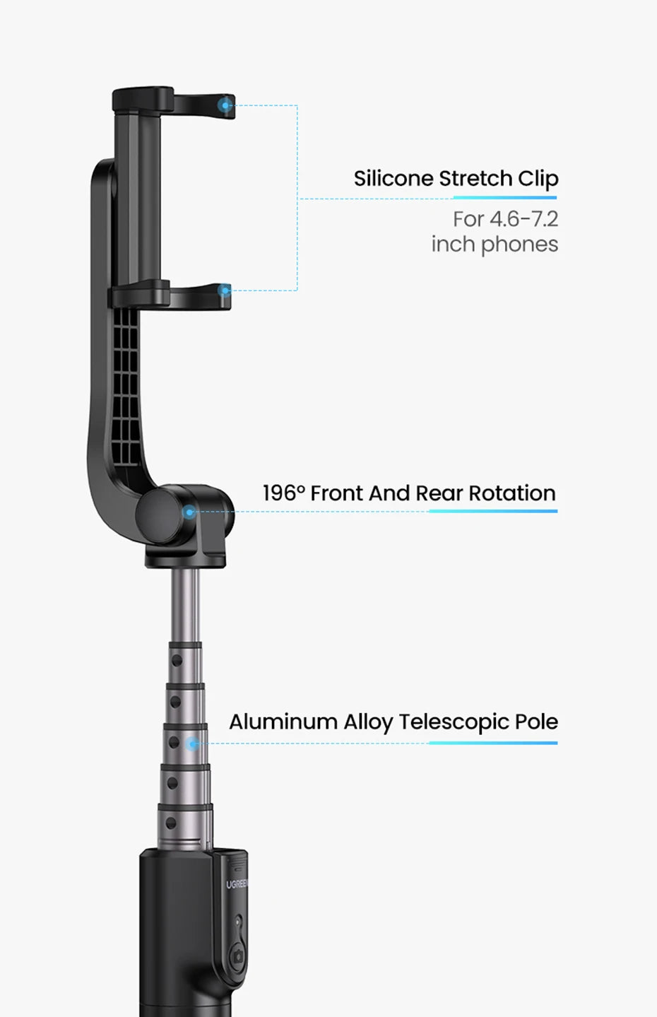 【New-in Sale】UGREEN Bluetooth Selfie Stick Tripod Stand 750mm Extended 10m Bluetooth Remote Shutter Universal For IOS Android