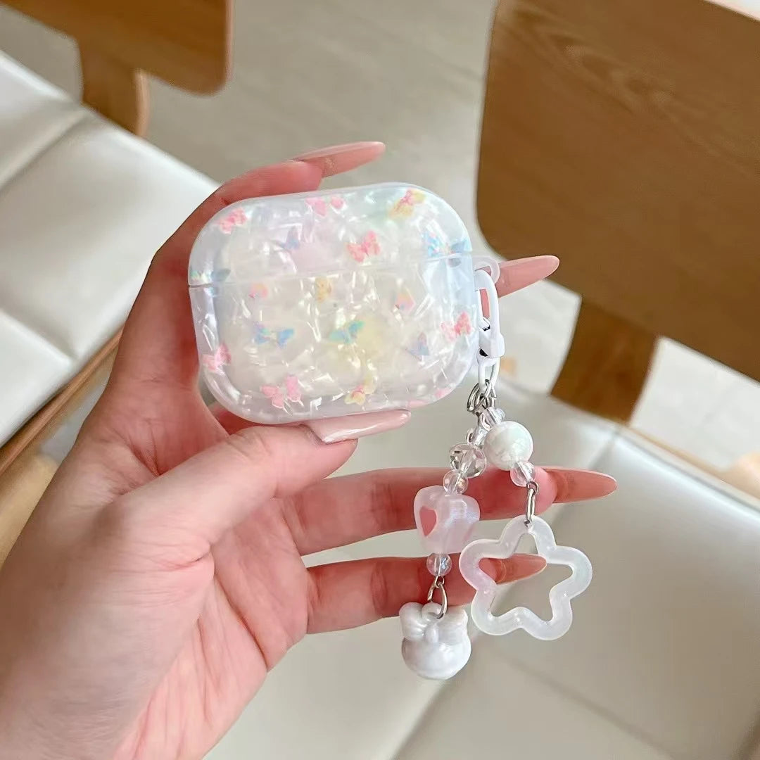 Fresh Flower Garden Butterfly Shell Texture Case For AirPods 1 2 3 4 Pro 3 Earphone funda with Floral Bracelet For AirPod Pro3