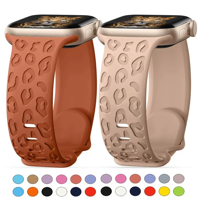 Engraved Strap For Apple Watch Band ultra 49mm 41mm-44-42mm 46mm Sport Silicone Leopard bracelet iWatch Series 11 10 9 8 7 se 6
