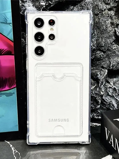 Thick Shockproof Card Bag Wallet Clear Phone Case For Samsung S26 S25 S24 Ultra S20 S21 S22 S23 Fe S 24 Plus 5G Soft Cover Cases
