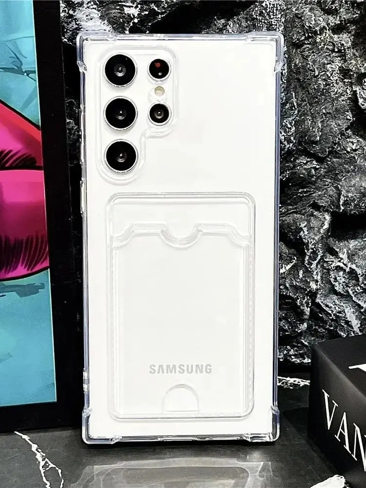 Thick Shockproof Card Bag Wallet Clear Phone Case For Samsung S26 S25 S24 Ultra S20 S21 S22 S23 Fe S 24 Plus 5G Soft Cover Cases