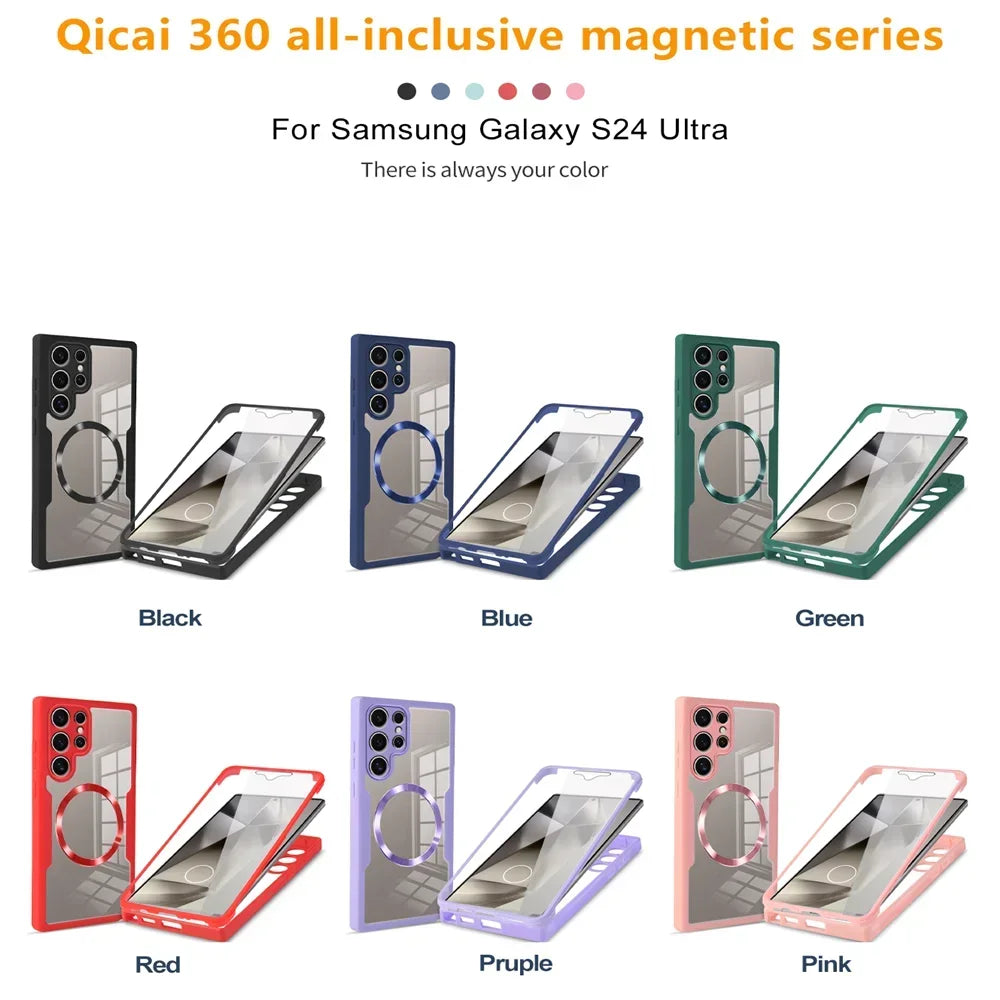 360° Full Shockproof Case for Samsung Galaxy S25 S24 S23 S22 S21 Ultra Plus FE Wireless Charging Transparent Cover