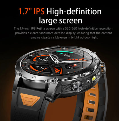 LIGE New 1400mAh Battery Smart Watch Men BT Call Waterproof Heart Rate Monitor Flashlight & SOS Red Light Sports Smartwatch Men
