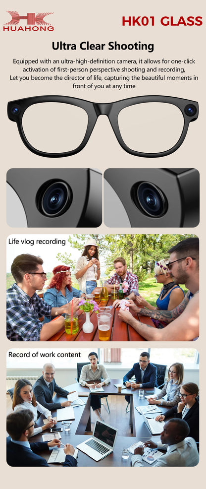 2026 Business Smart Glasses 13MP Camera AI Voice Assistant, Real-Time Translation, Meeting Notes, Live Streaming, Open-Ear Audio